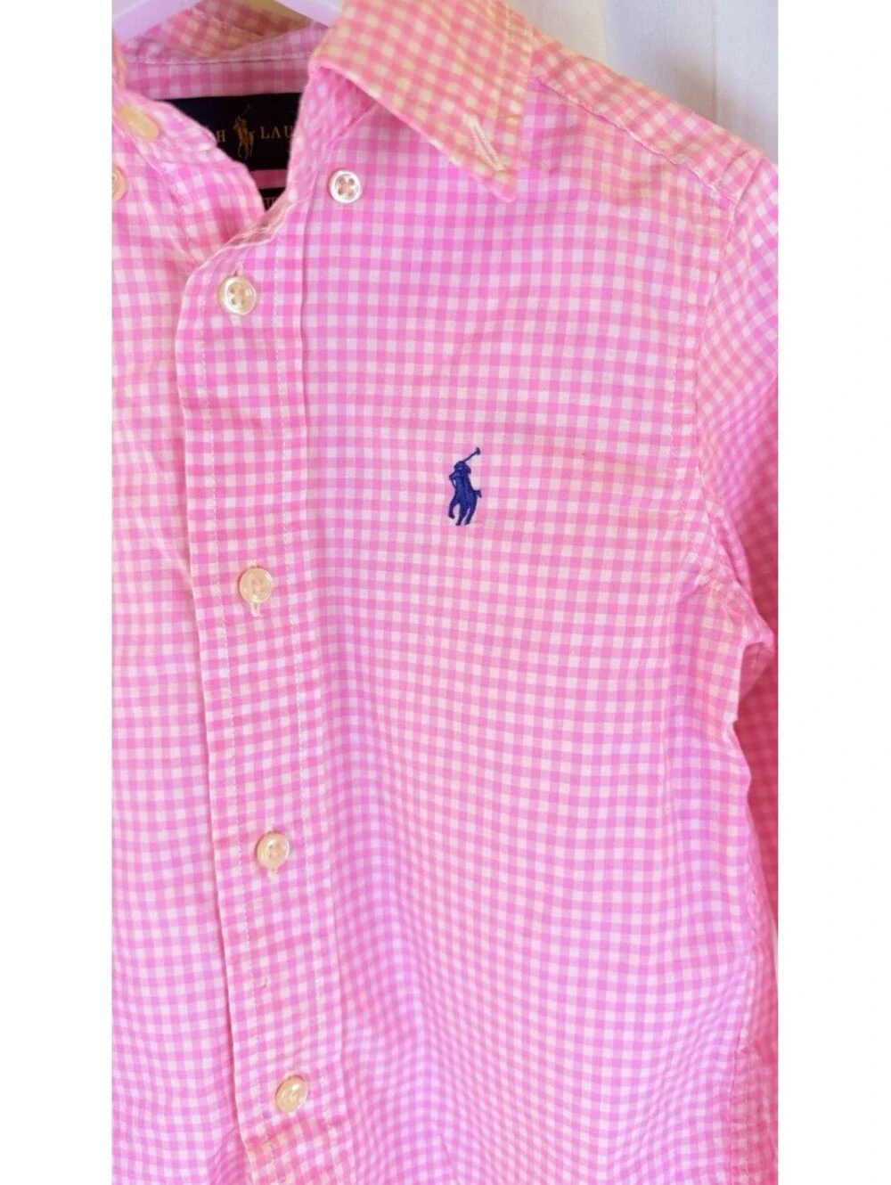 Ralph Lauren Polo 2T Pink Checked Long Sleeve Button Down Shirt Stretchy Preppy